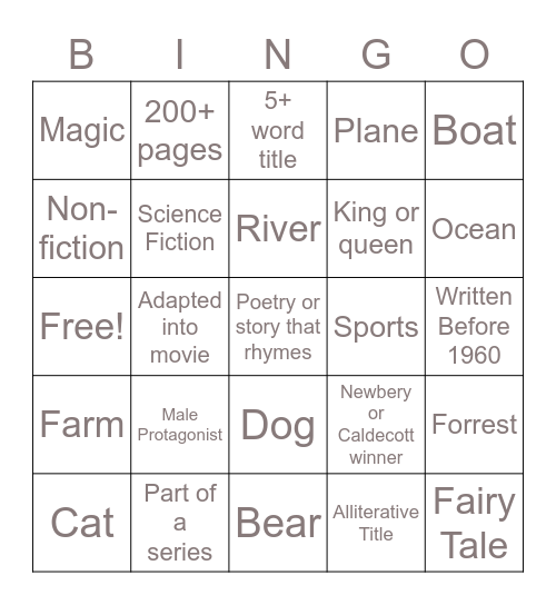 AFO Book Bingo Card