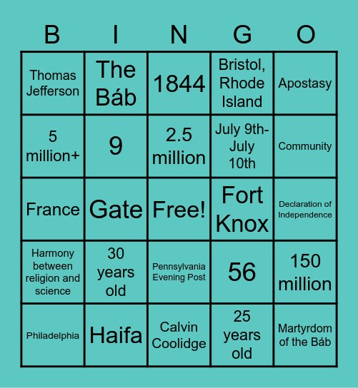 The Martyrdom of the Báb + Fourth of July Bingo Card