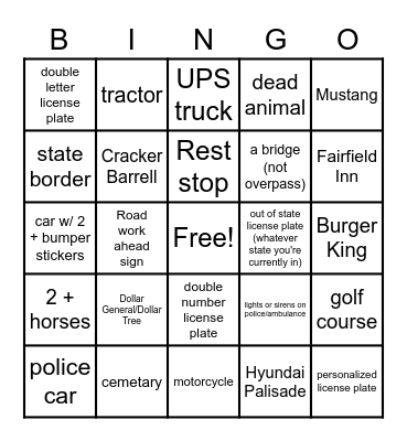 NC to Ohio Bingo Card