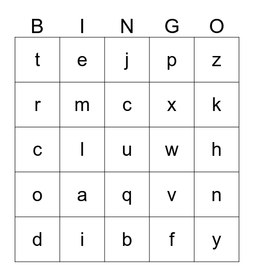 Alphabet Bingo Card