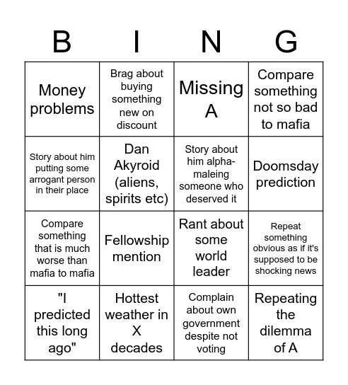 Papa Calls Bingo Card