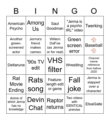 Green Screen Movie Night Bingo Card