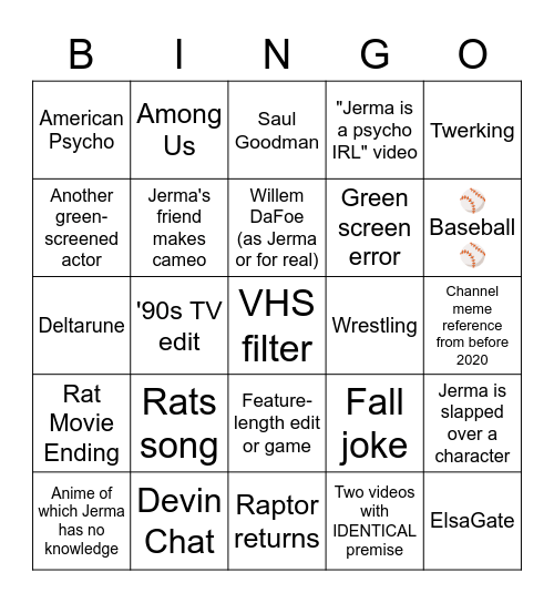 Green Screen Movie Night Bingo Card