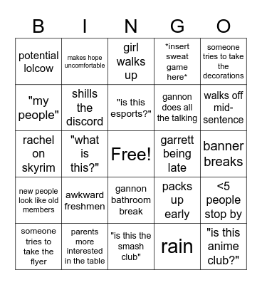 orientation Bingo Card
