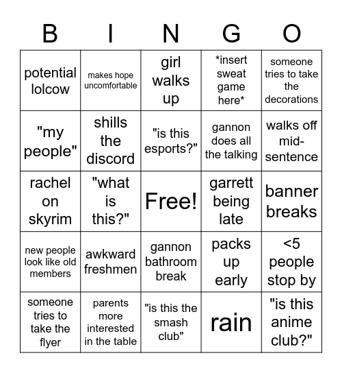 orientation Bingo Card