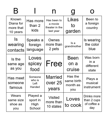 Ice Breaker Bridal Shower Bingo Card