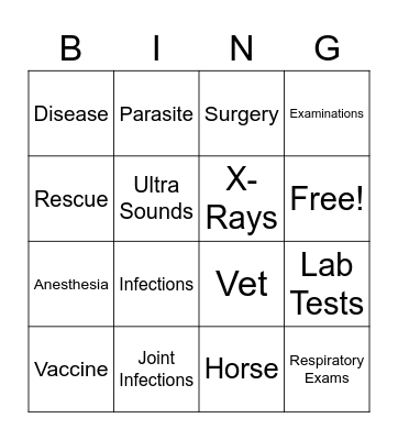 Vet Bingo Game Bingo Card