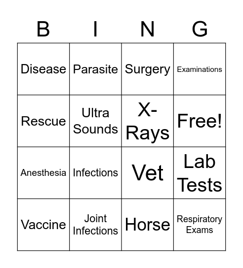 Vet Bingo Game Bingo Card