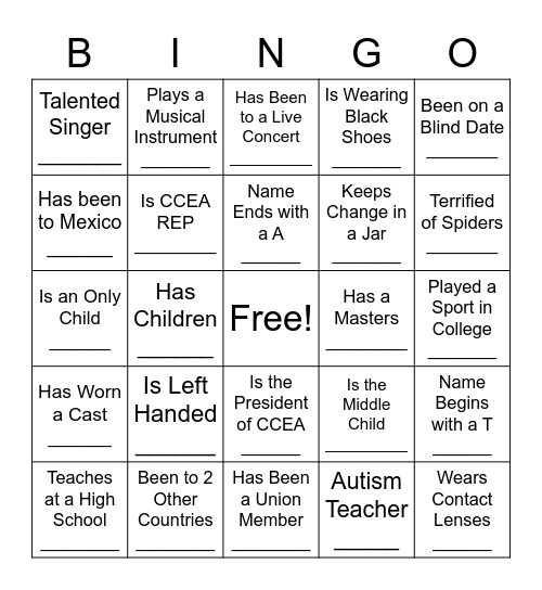 Teacher Bingo Card