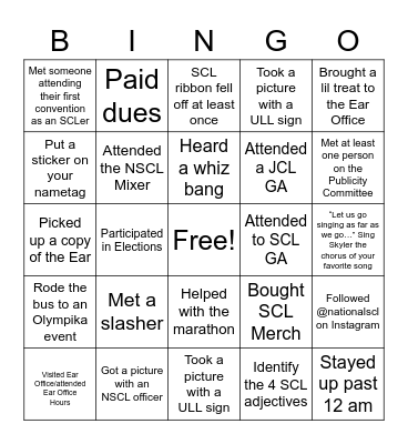 OFFICAL SCL BINGO Card