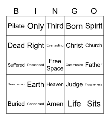 Apostles Creed Bingo Card