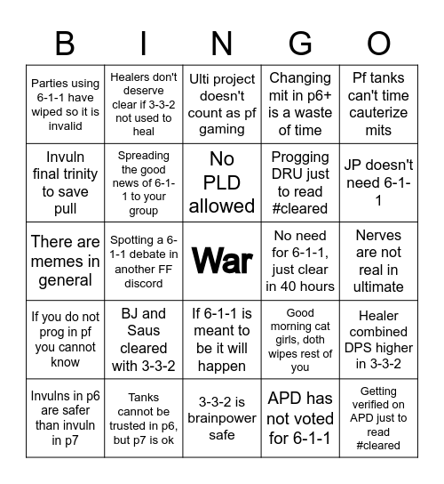 6-1-1 / 3-3-2 Debate Bingo Card