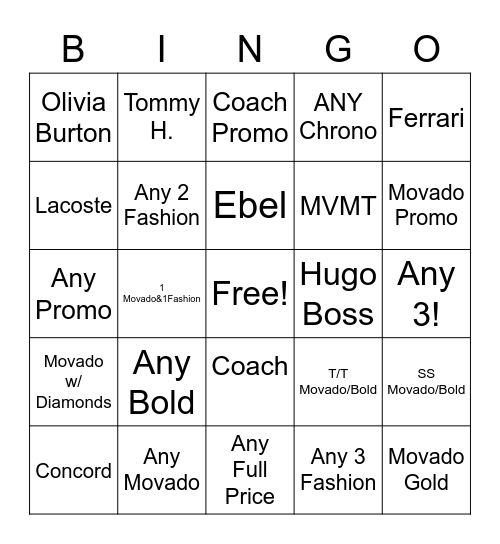 Movado Bingo Is Back!!!! Bingo Card