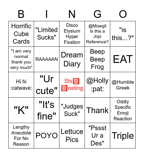 Alice Bingo Card
