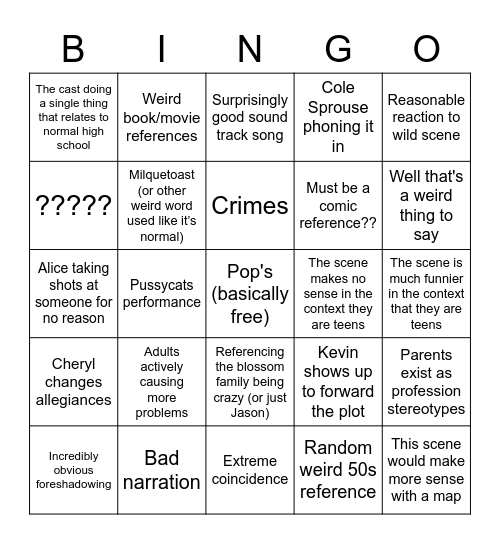 Riverdale Bingo Card