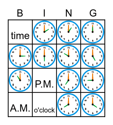 What time is it ? It's _. Bingo Card