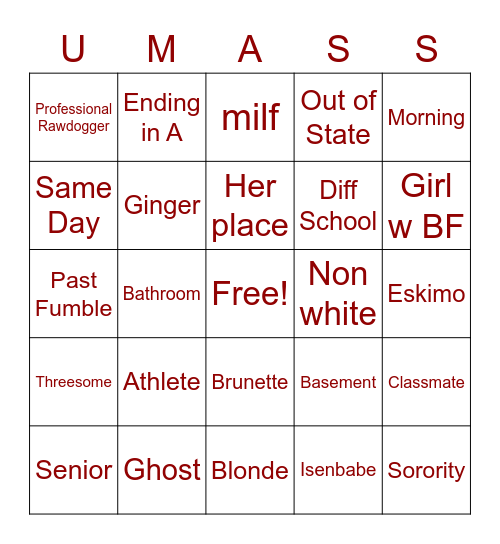 Umass Bingo Card