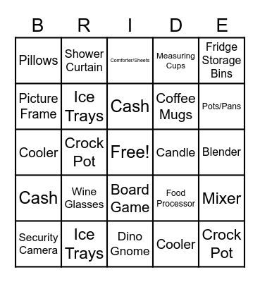 Bridal Shower Bingo Card