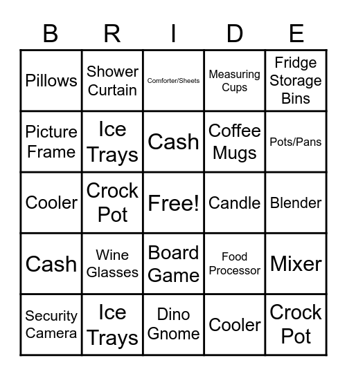 Bridal Shower Bingo Card