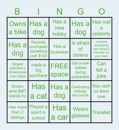 Team Goal Diggers BINGO Card