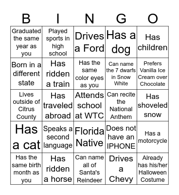 Trail Blazer Bingo Card