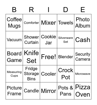 Bridal Shower Bingo Card