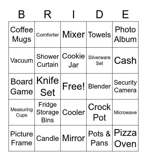 Bridal Shower Bingo Card