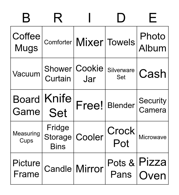 Bridal Shower Bingo Card