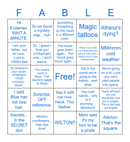 c!Will Bingo Card