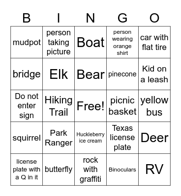 Yellowstone Bingo Card