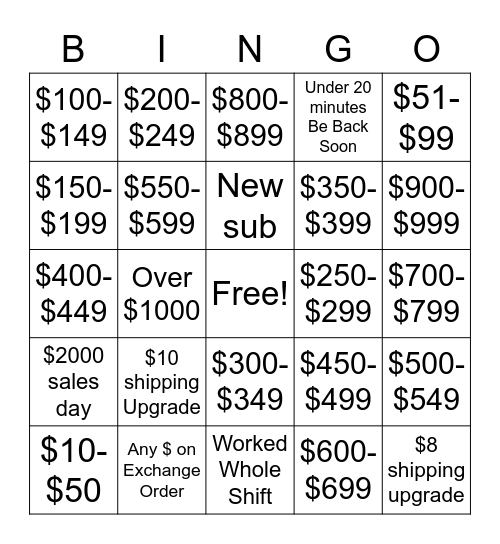 Untitled Bingo Card