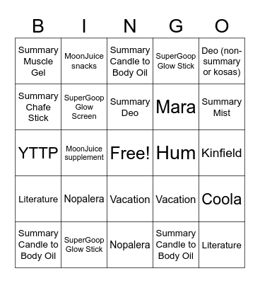 BEAUTY BINGO Card