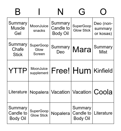 BEAUTY BINGO Card