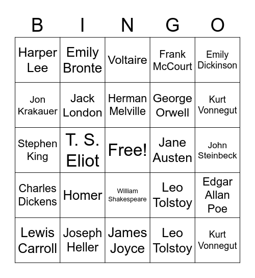 Authors Bingo Card