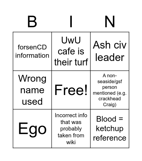 GSF diss track bingo Card