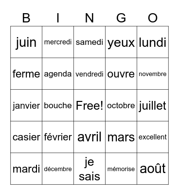 Section F- Les 3PCS Bingo Card