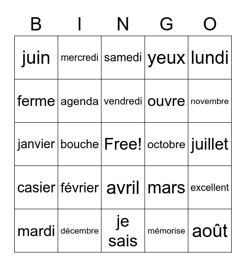 Section F- Les 3PCS Bingo Card