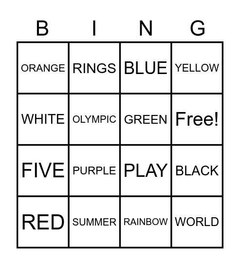 SANGCHEON OLYMPICS Bingo Card