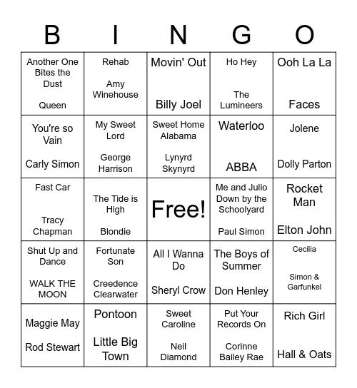 Truck 59 Music Bingo ~ Summer BBQ Bingo Card