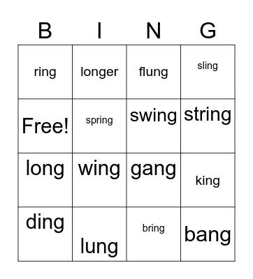 -ng words Bingo Card