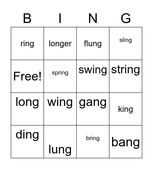 -ng words Bingo Card