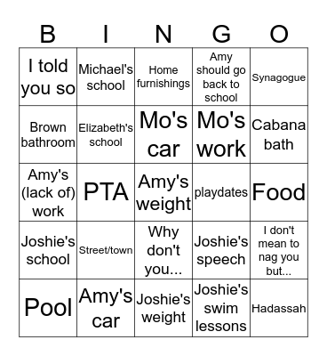Mom's First Visit to Florida, 2013 Bingo Card