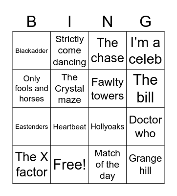 British TV themes Bingo Card