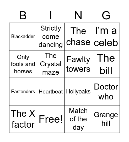 British TV themes Bingo Card