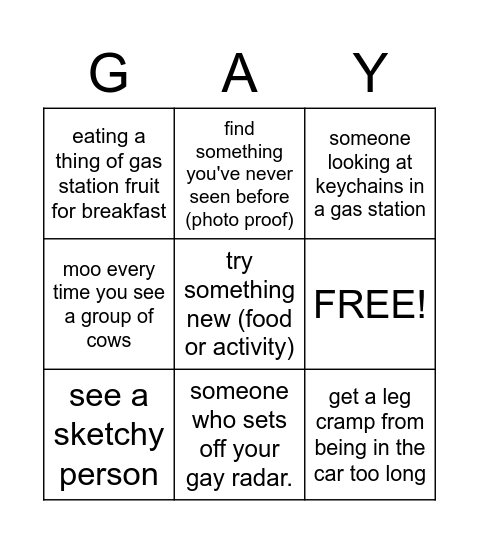 A Gay's Guide To Vacationing Bingo Card