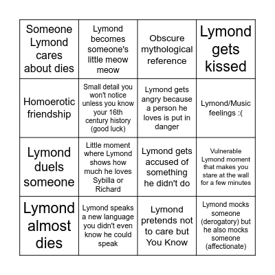 Lymond Bingo Card