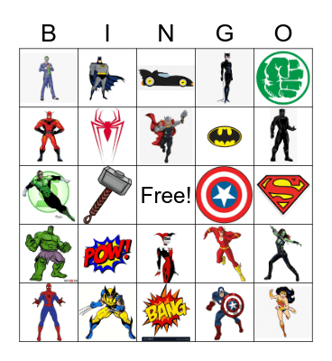 Superhero Bingo Card