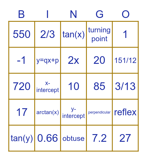 KTG Mathematics BINGO Card
