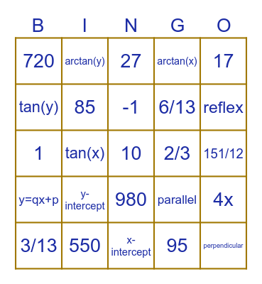 KTG Mathematics BINGO Card