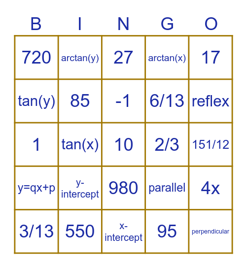 KTG Mathematics BINGO Card